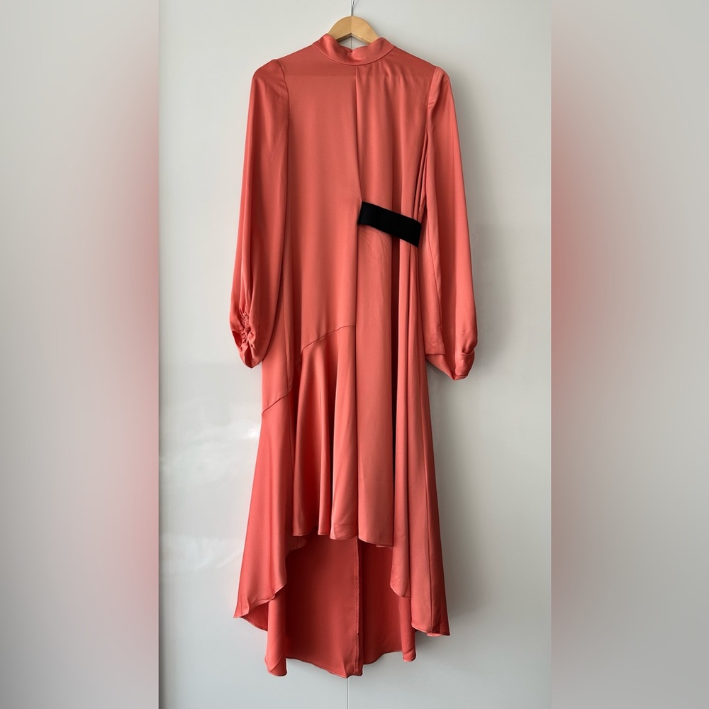 ASOS DESIGN Satin High-Low Midi Dress with Blouson Sleeve, 6